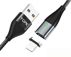 Магнітний кабель синхронізації Topk iPhone 1m 2.1A сірий (TK61i-VER2-GR)