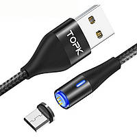 Магнітний кабель синхронізації Topk microUSB 1m 2.4 A 360° чорний (TK60U-VER2-BL)