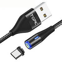 Магнітний кабель синхронізації Topk USB Type-C 1 m 3 A 360° чорний (TK60C-VER2-BL)