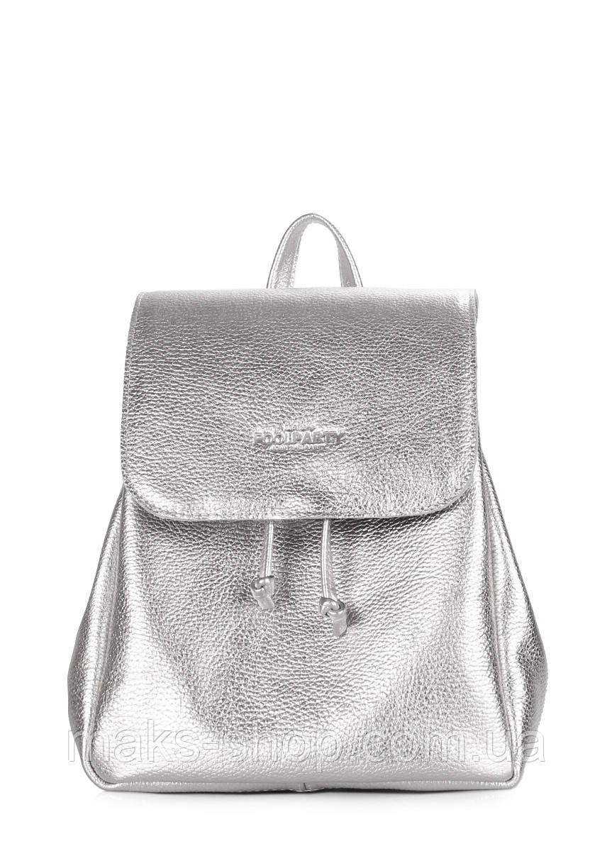 Серебряный кожаный рюкзак на завязках Paris (ID#974466989), цена: 3149 ...