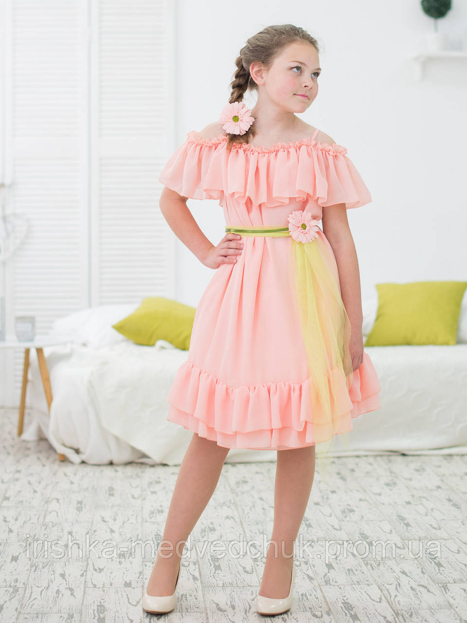 Шифоновое платье Nadine Charming Gerbera рост 146 цвет персиковый