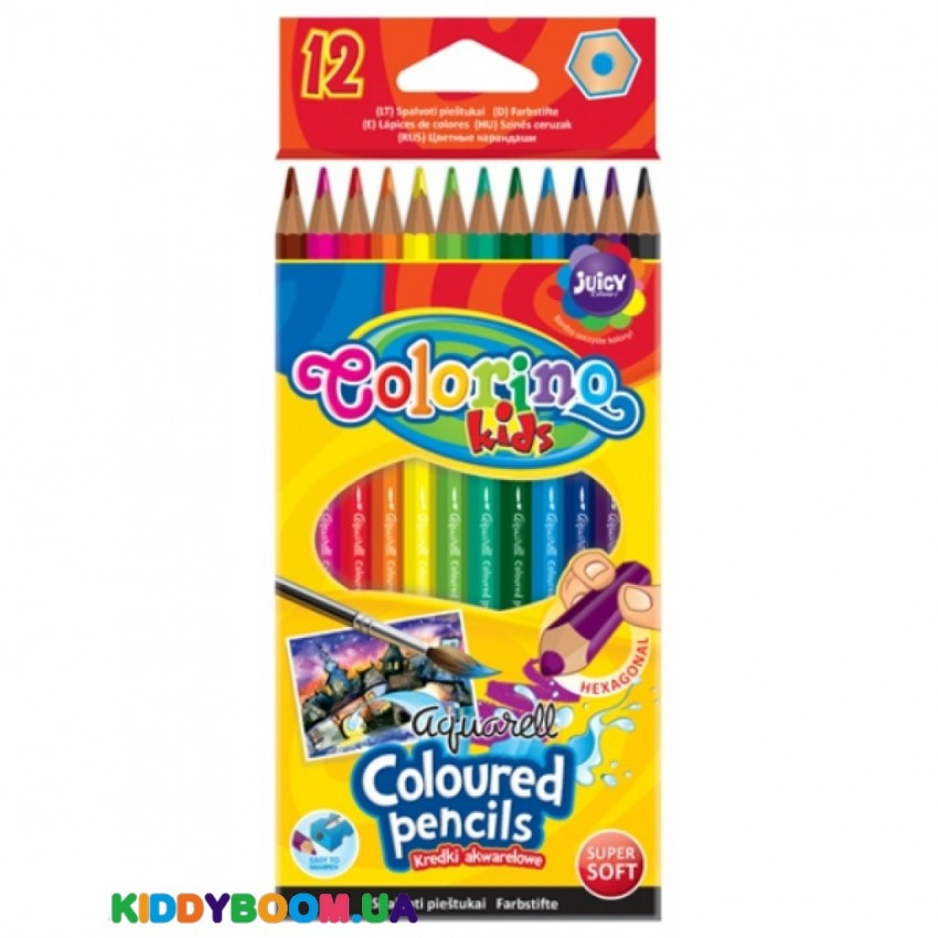 Олівці кольорові акварельні з пензликом Colorino 33039PTR, 12 кольорів
