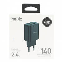 Адаптер живлення (USB заряджання) HAVIT HV-H140, Dual usb charger (5V/2.4A), black