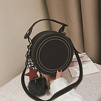 Модная женская сумка. Сумка женская круглая с заклепками и подвесками (черная)