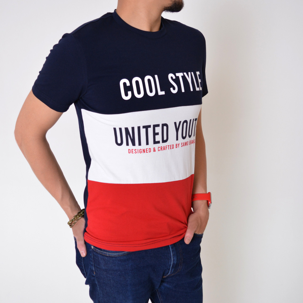 L,XL,2XL,3XL. Зручна та приємна до тіла чоловіча футболка з написом / Узбекистан, SAMO - темно-синя