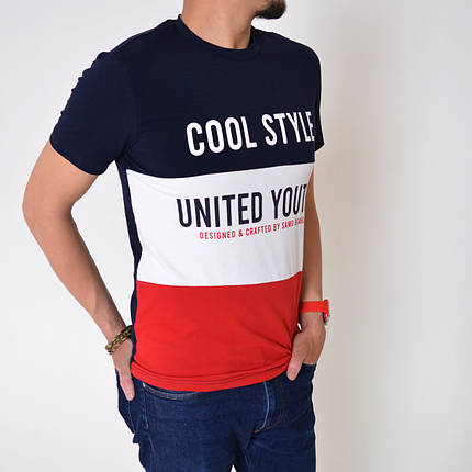 L,XL,2XL,3XL. Зручна та приємна до тіла чоловіча футболка з написом / Узбекистан, SAMO - темно-синя, фото 1
