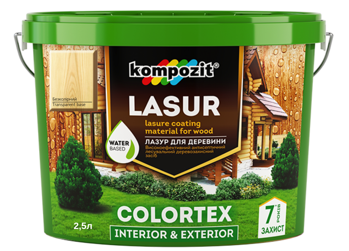 Лазур для деревини Kompozit Colortex безбарвний 2.5 л, фото 1