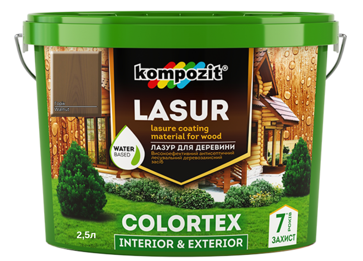 Лазур для дерева Kompozit Colortex горіх 2.5л, фото 1