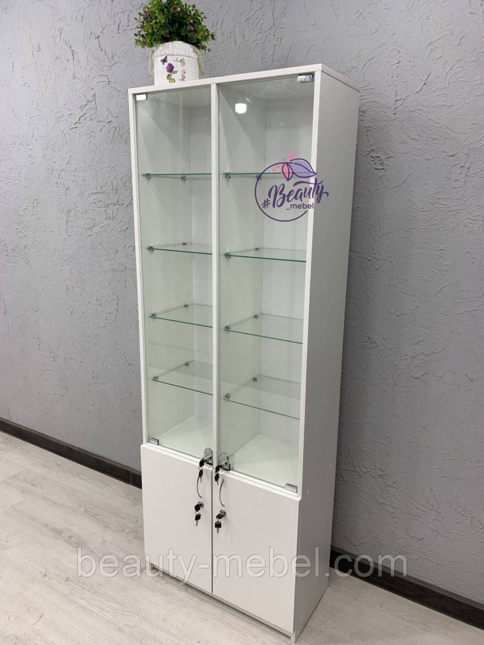 Шафа-вітрина зі скляними поличками, шафа в салон краси, фото 1