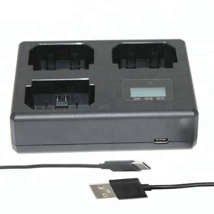 Зарядний пристрій Alitek LCD USB для трьох акумуляторів Canon LP-E8, фото 1