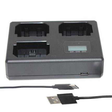 Зарядний пристрій Alitek LCD USB для трьох акумуляторів Canon LP-E6/LP-E6N, фото 1