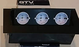 Врізний настільний подовжувач на 3 розетки (GTV, Польща, AE-PB03GS-20 (чорний)