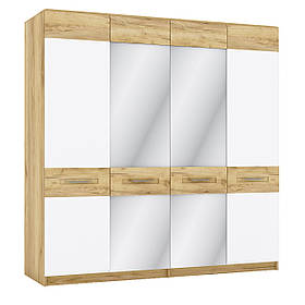 Шафа розпашна O 4Д з дзеркалом у вітальню Camilla Дуб Крафт Золотий/ Білий Матовий Blonski