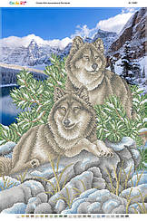 Схема для вышивки бисером на габардине пейзаж "Волки" 