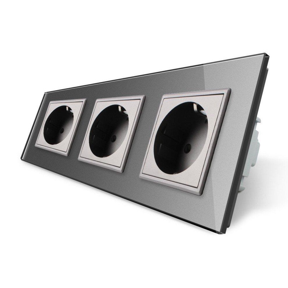 Розетка електрична потрійна Livolo Сірий, фото 1