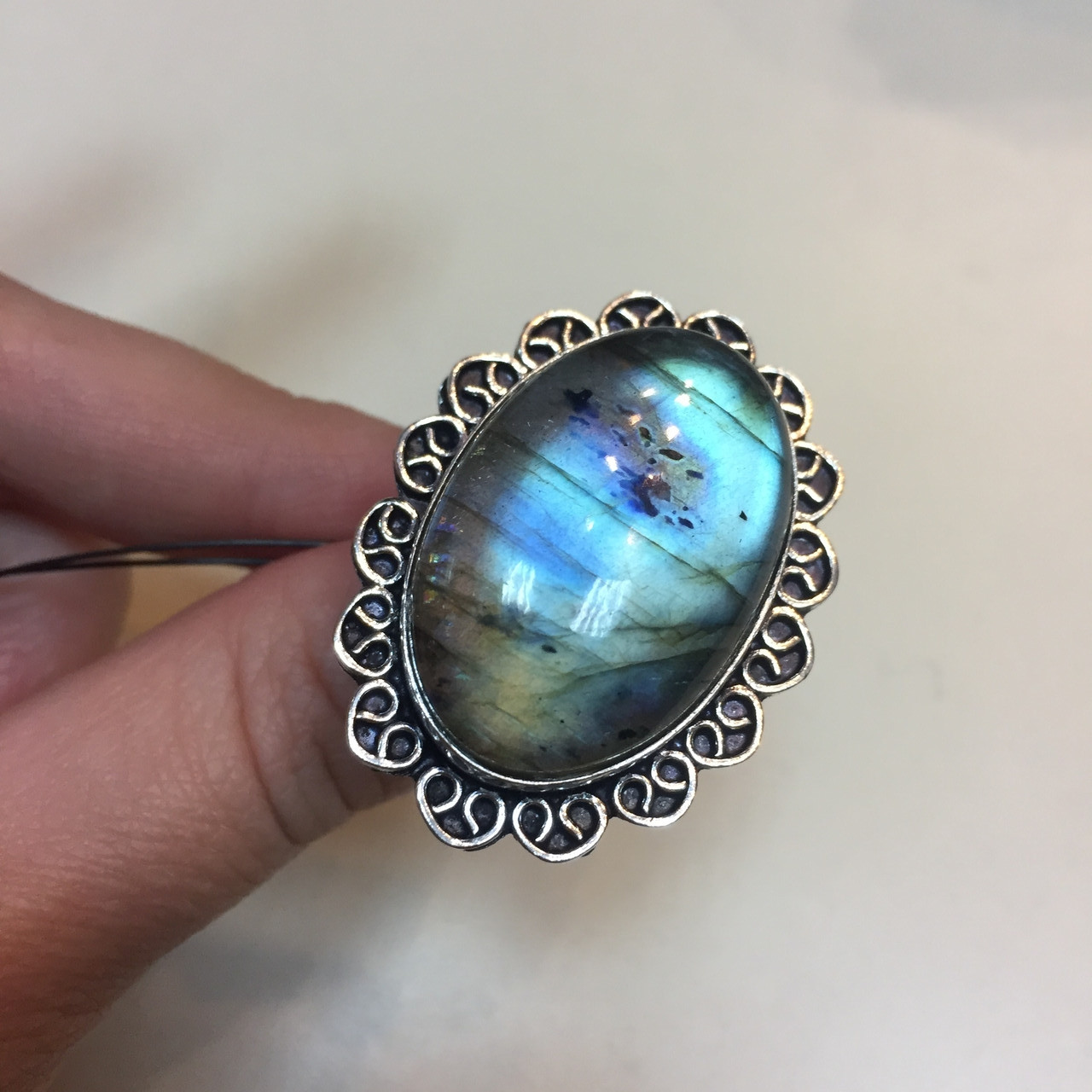Лабрадор Овальное Кольцо с Натуральным Камнем Лабрадор в Серебре ...