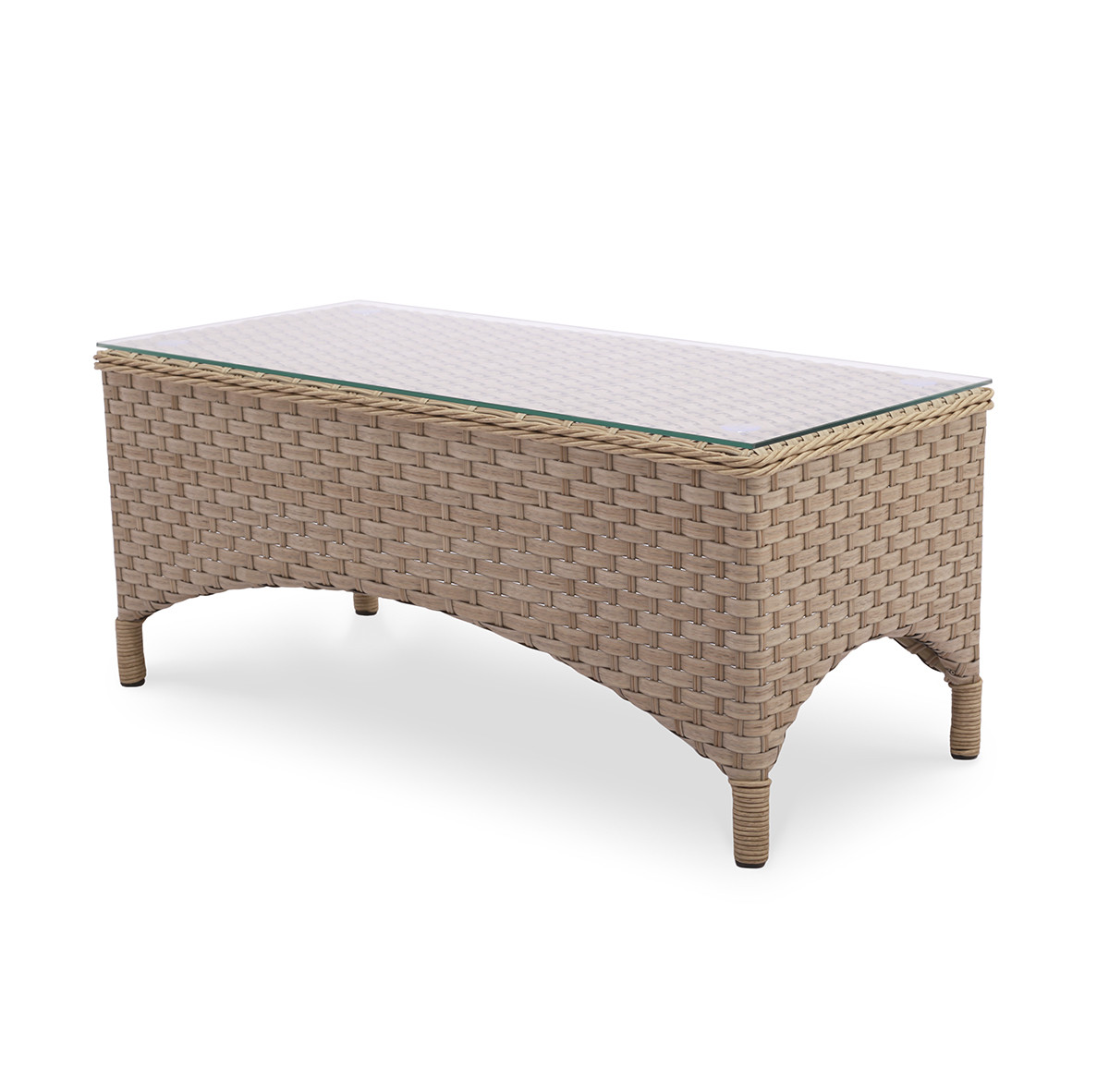 Стіл журнальний Осмоск. ротанг Капучино, стільниця плетена + прозор. скло, 110х45х44 см (Pradex ТМ)