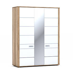 Шафа розпашна M 3Д з дзеркалом у спальню Davin Дуб Каньйон / Білий Глянець Blonski