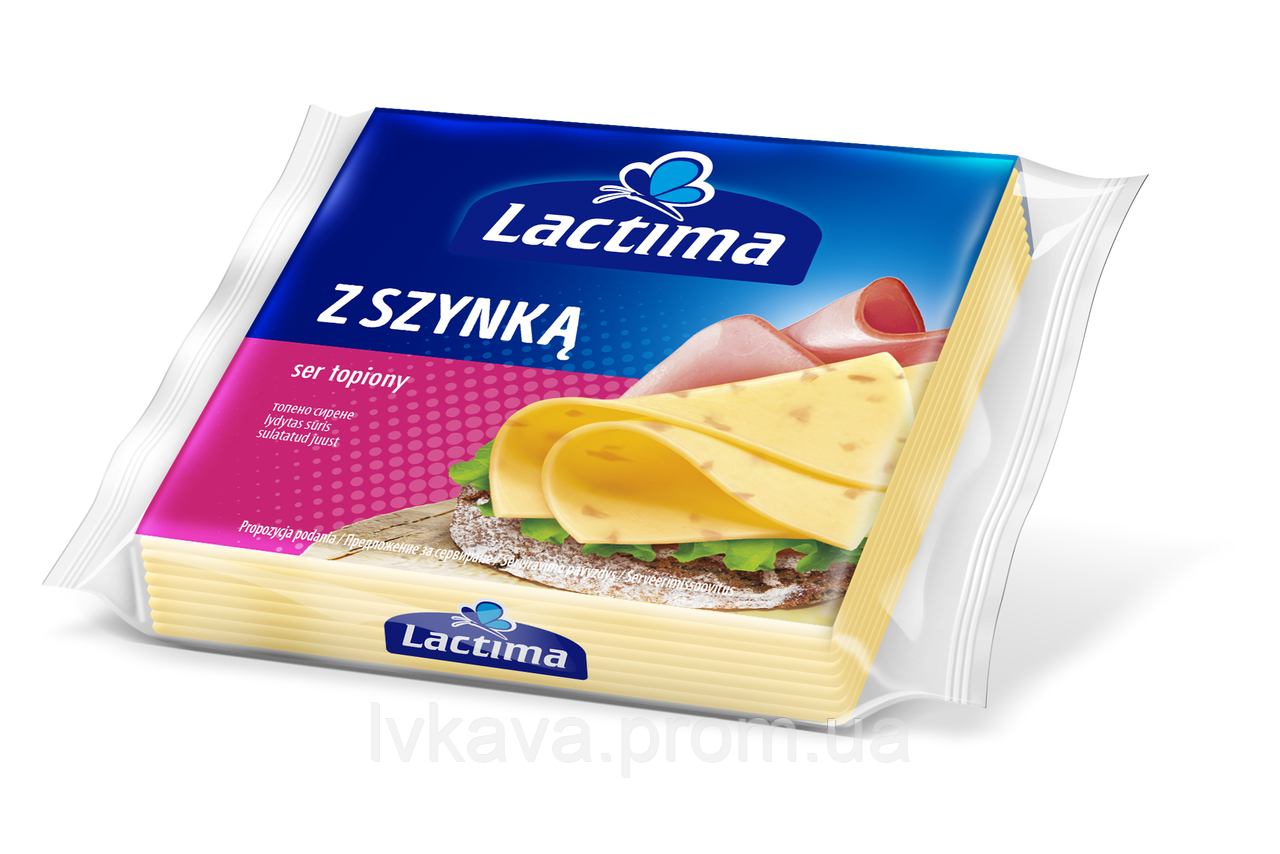 Сир плавлений нарізаний Lactima з шинкою , 130 г