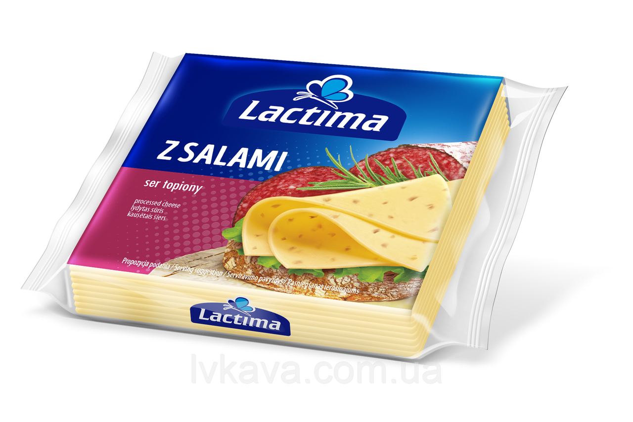 Сир плавлений нарізаний Lactima із салями, 130 г