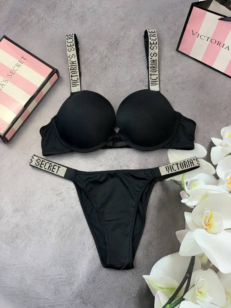 

Комплект женский Victoria’s Secret Model Rhinestone двойка топ+трусики Черный