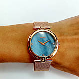 Оригінальні жіночі кварцові годинники Skmei 9177 з бірюзовим перламутровим циферблатом,плетений ремінець кольчуга, фото 5