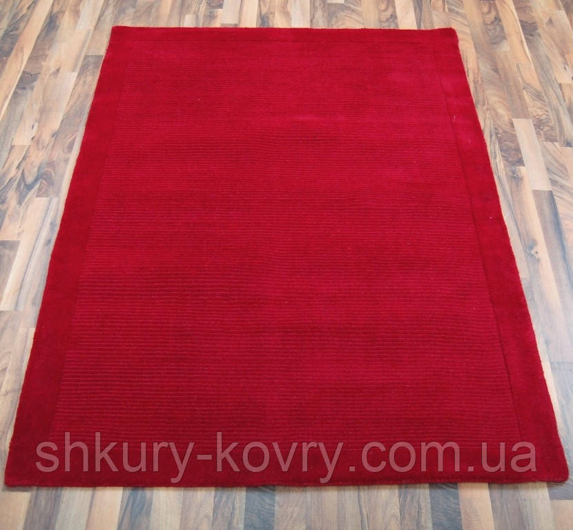 Однотонний товстий червоний вовняний килим з Індії