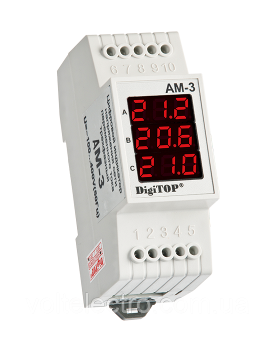 DigiTOP Амперметр на DIN-рейку 3Ф АМ-3 (зовнішній ТТ), фото 1