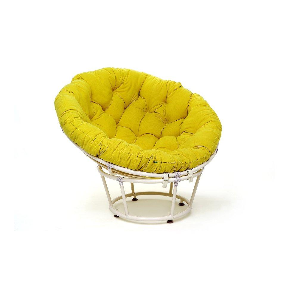 Кресло Папасан без текстиля, каркас алюиминий Белый матовый, иск. ротанг D10 декоративный узел (Pradex ТМ)