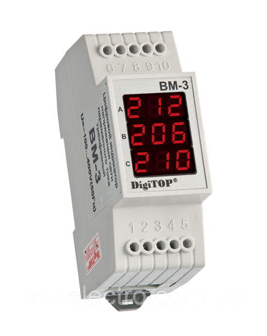 DigiTOP Вольтметр на DIN-рейку 3Ф BM-3, фото 1