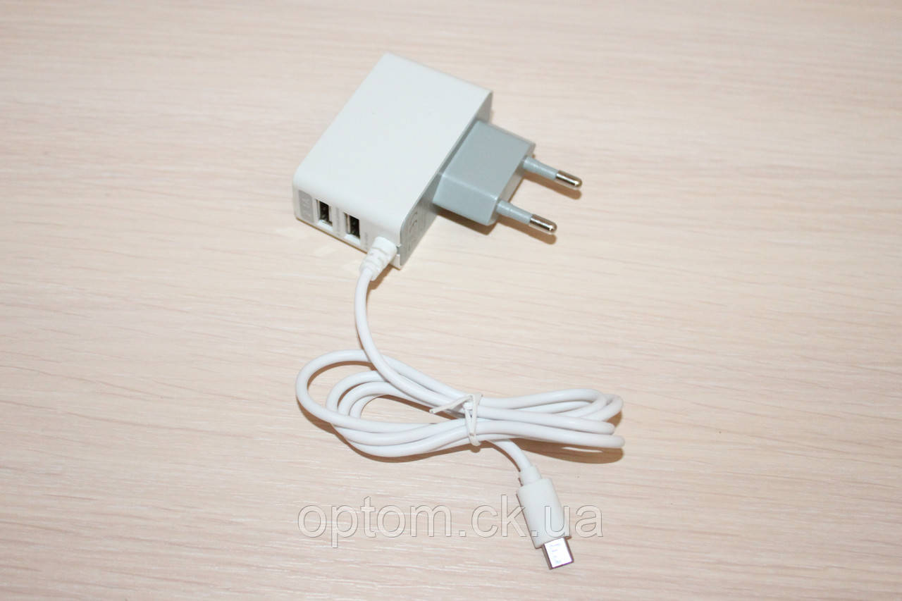 СЗУ microUsb + 2USB 2.1 A (без упаковки)