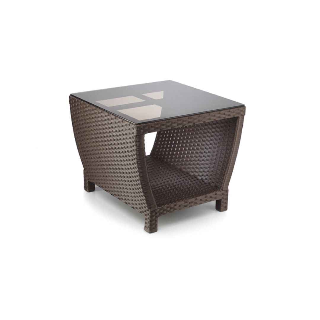 Стіл журнальний Парадиз квадратний, ротанг Коричневий, стільниця плетена +тон.скло, 60х60х50 см (Pradex ТМ)