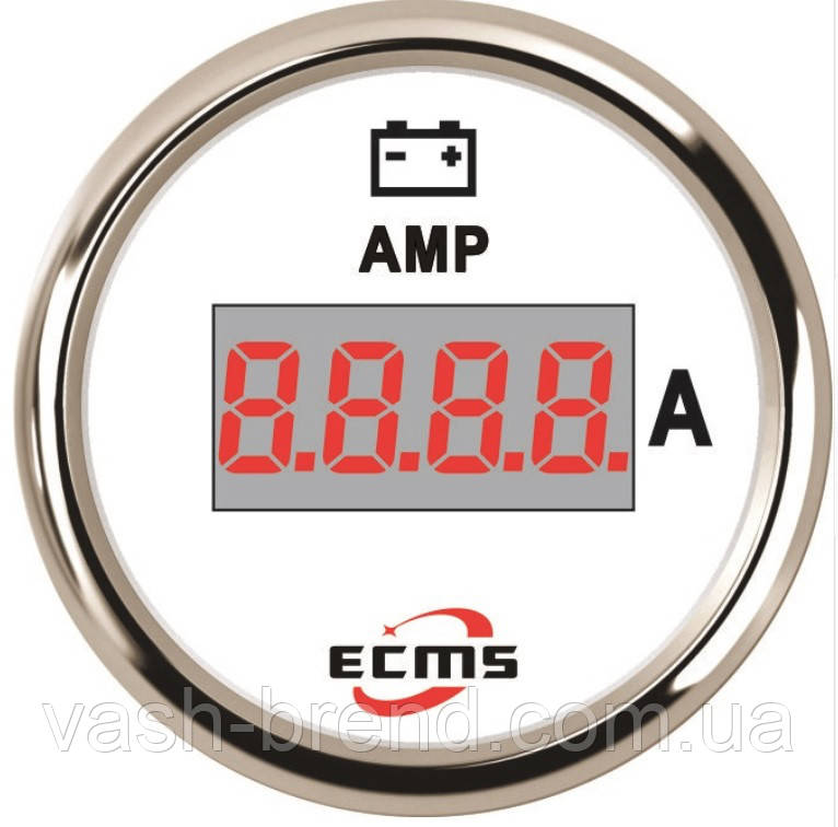 Цифровий амперметр Ecms діаметр 52мм білий