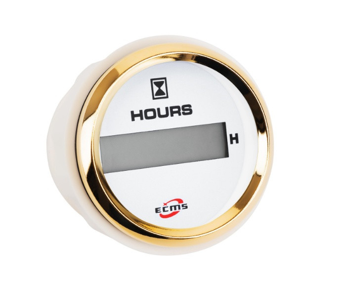 Лічильник мотогодин ECMS HLH2-WG-HS діаметр 52мм рамка — золото дисплей — білий 802-00132, фото 1