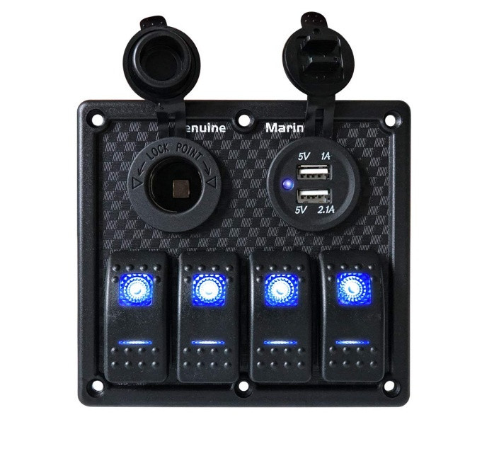 Панель перемикання на 3 кнопки з 4.2 A USB Вольтметр і прикурювач під карбон, фото 1