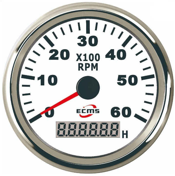 Тахометр з моточасами ecms 85мм білий, фото 1