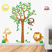 Интерьерная наклейка Джунгли (детские наклейки декоративные дерево жираф лев обезьяна звери) матовая1170х1200