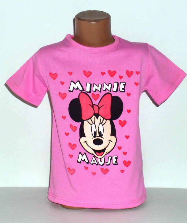 Якісна мяка трикотажна дитяча рожева футболка на дівчинку з принтом "Міні Маус"4-5 років, фото 1