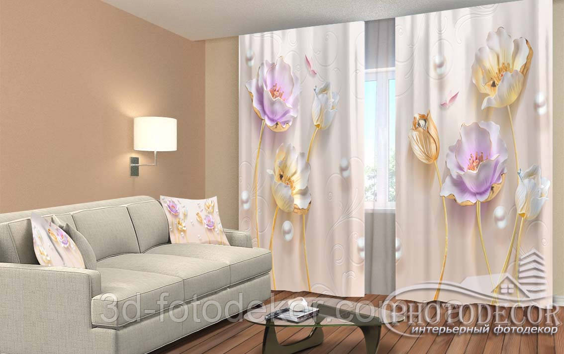 Фото Штори "3D Маки 1" 2,5м*2,6м (2 полотна по 1,30м), тасьма