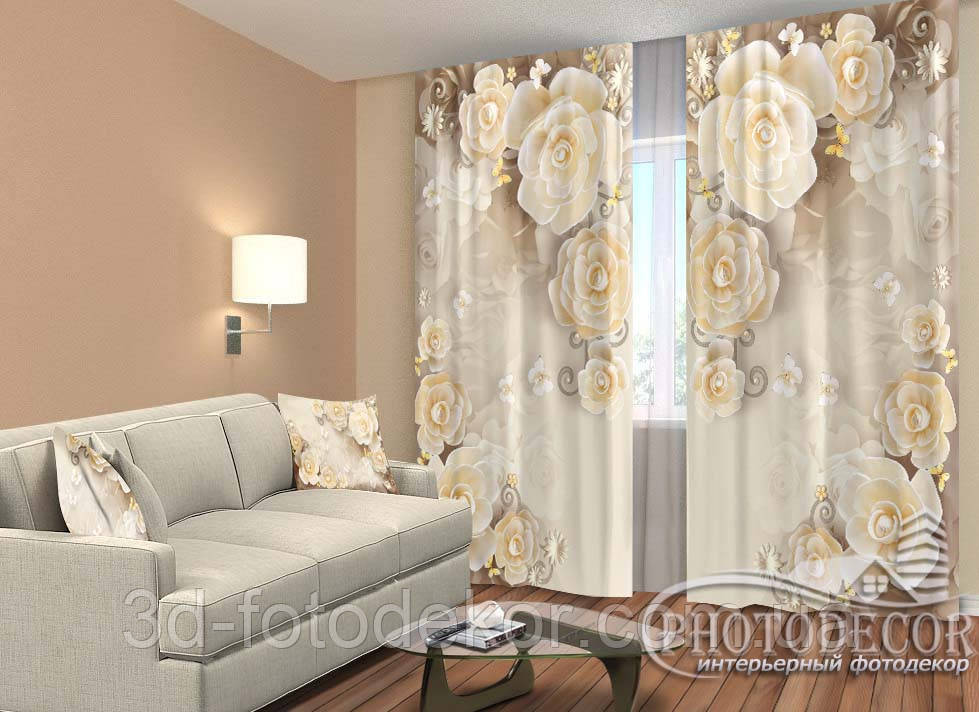 Фото Штори "3D Квіти і метелики" 2,5м*2,6м (2 полотна по 1,30м), тасьма