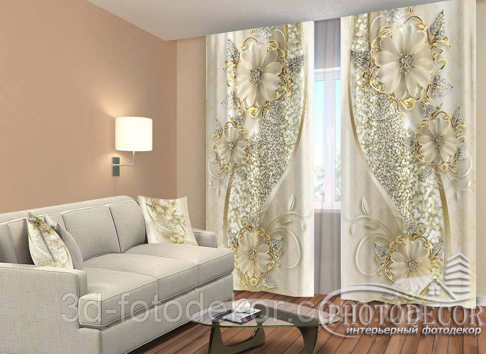 Фото Штори "Брошка зі стразами" 2,5м*2,6м (2 полотна по 1,30м), тасьма