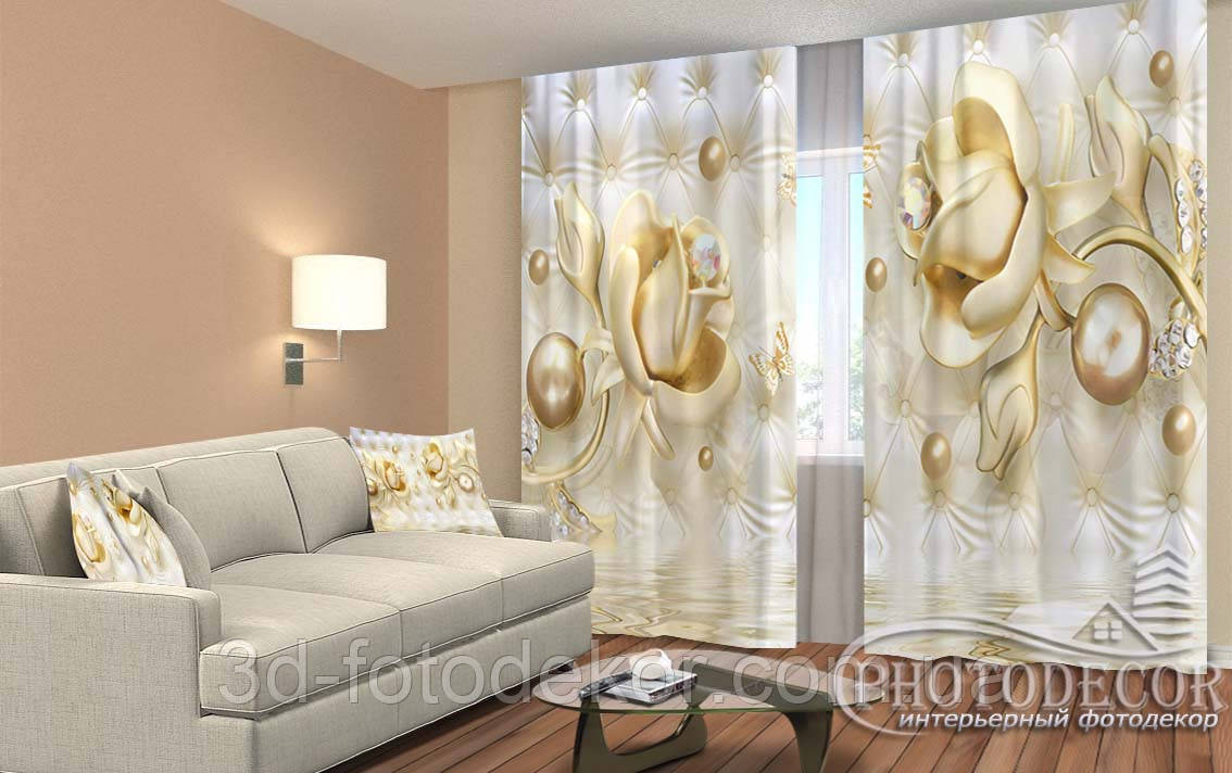 Фото Штори "Золоті троянди" 2,5м*2,9м (2 полотна по 1,45м), тасьма