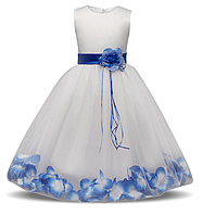 Размер 110! Платье "Иллюзия" белое с синим нарядное детское