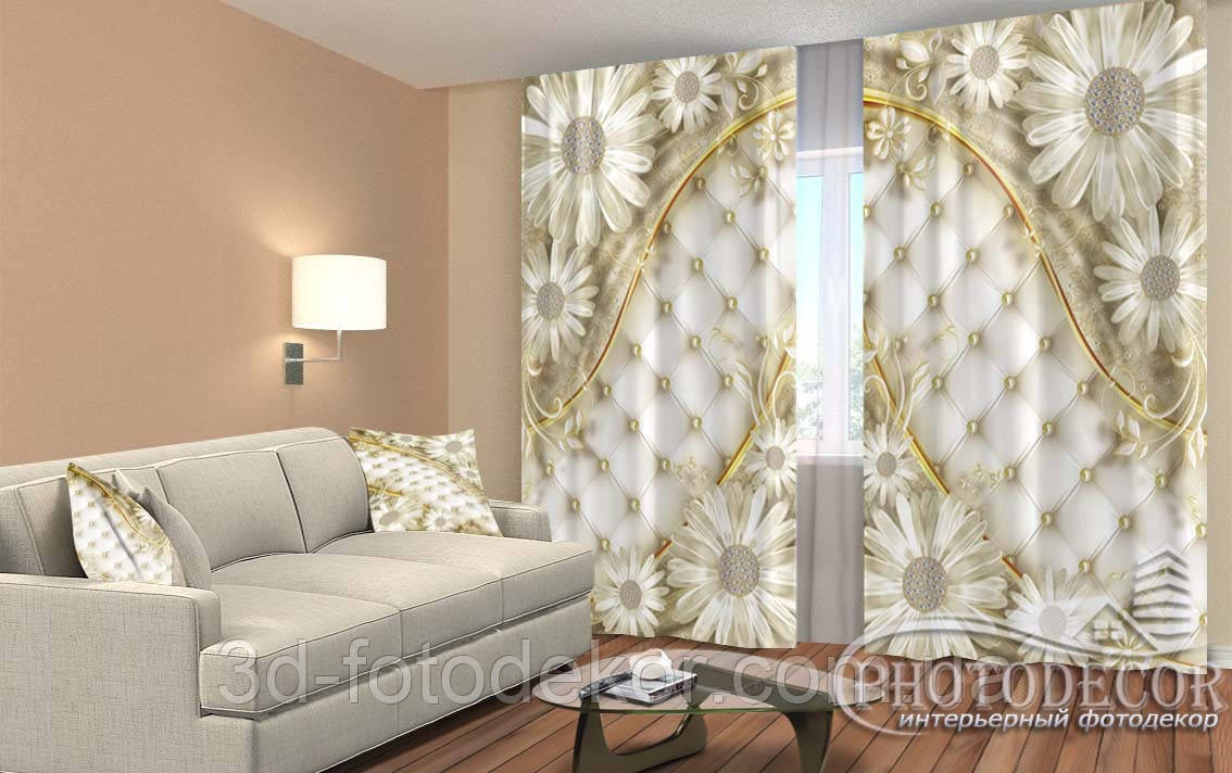 Фото Штори "Перламутрові ромашки" 2,5м*2,6м (2 полотна по 1,30м), тасьма