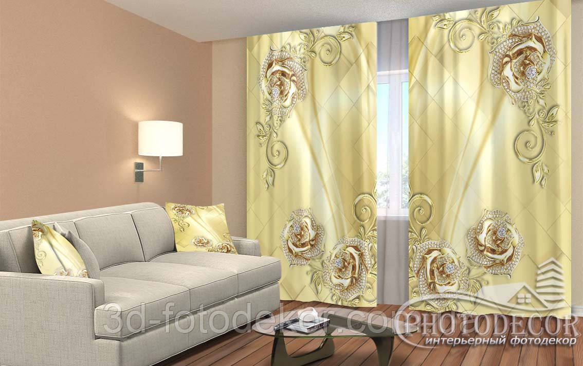 Фото Штори "Троянди і стрази" 2,5м*2,9м (2 полотна по 1,45м), тасьма