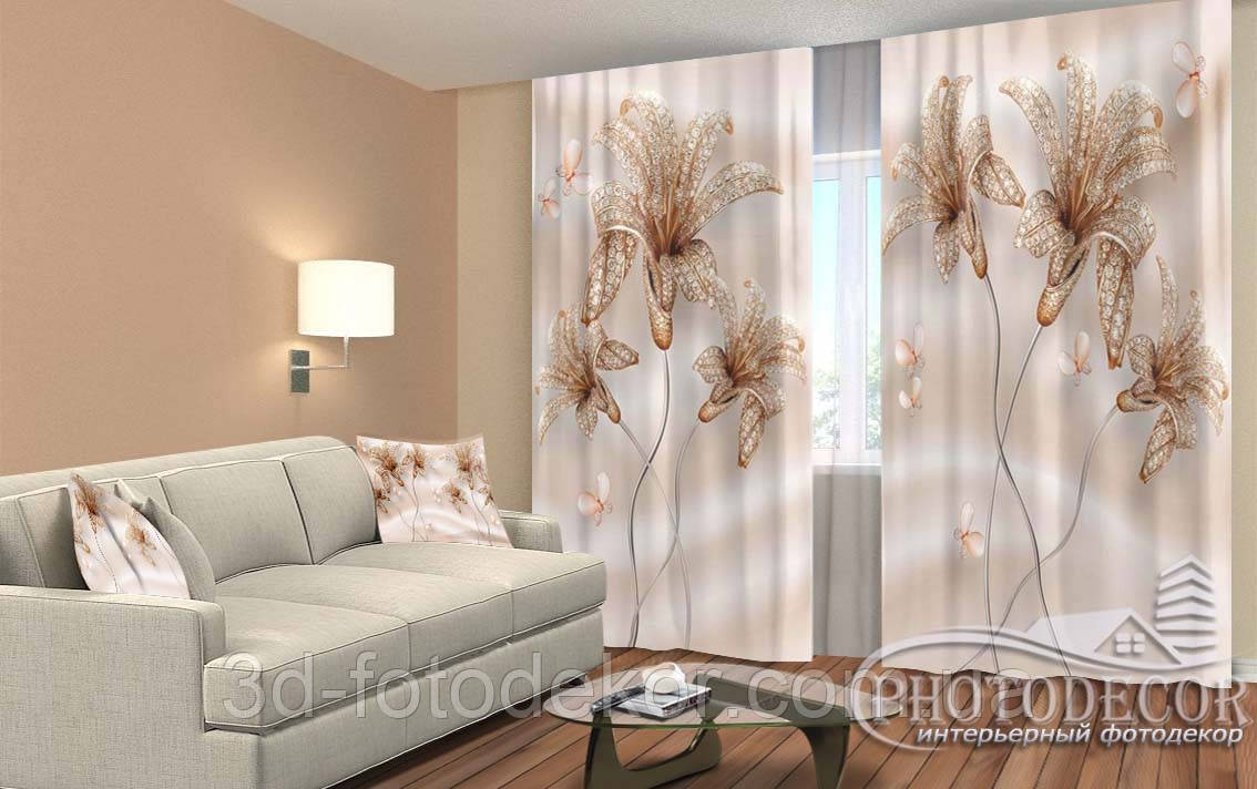 Фото Штори "Квіти з камінчиками" 2,5м*2,6м (2 полотна по 1,30м), тасьма