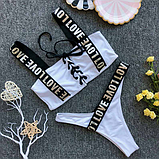 Модний білий роздільний жіночий купальник, на шнурівці, труси бразиліана, розмір M, новинка сезону, фото 3