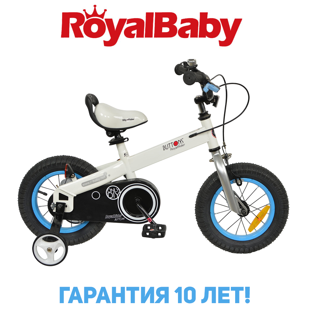 Дитячий двоколісний велосипед RoyalBaby BUTTONS 12", OFFICIAL UA, біло-синій