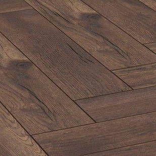 Ламінат Herringbone Паттерсон Дуб темний 4766 "ялинка" вологостійкий 32 клас, 8мм товщина з фаскою