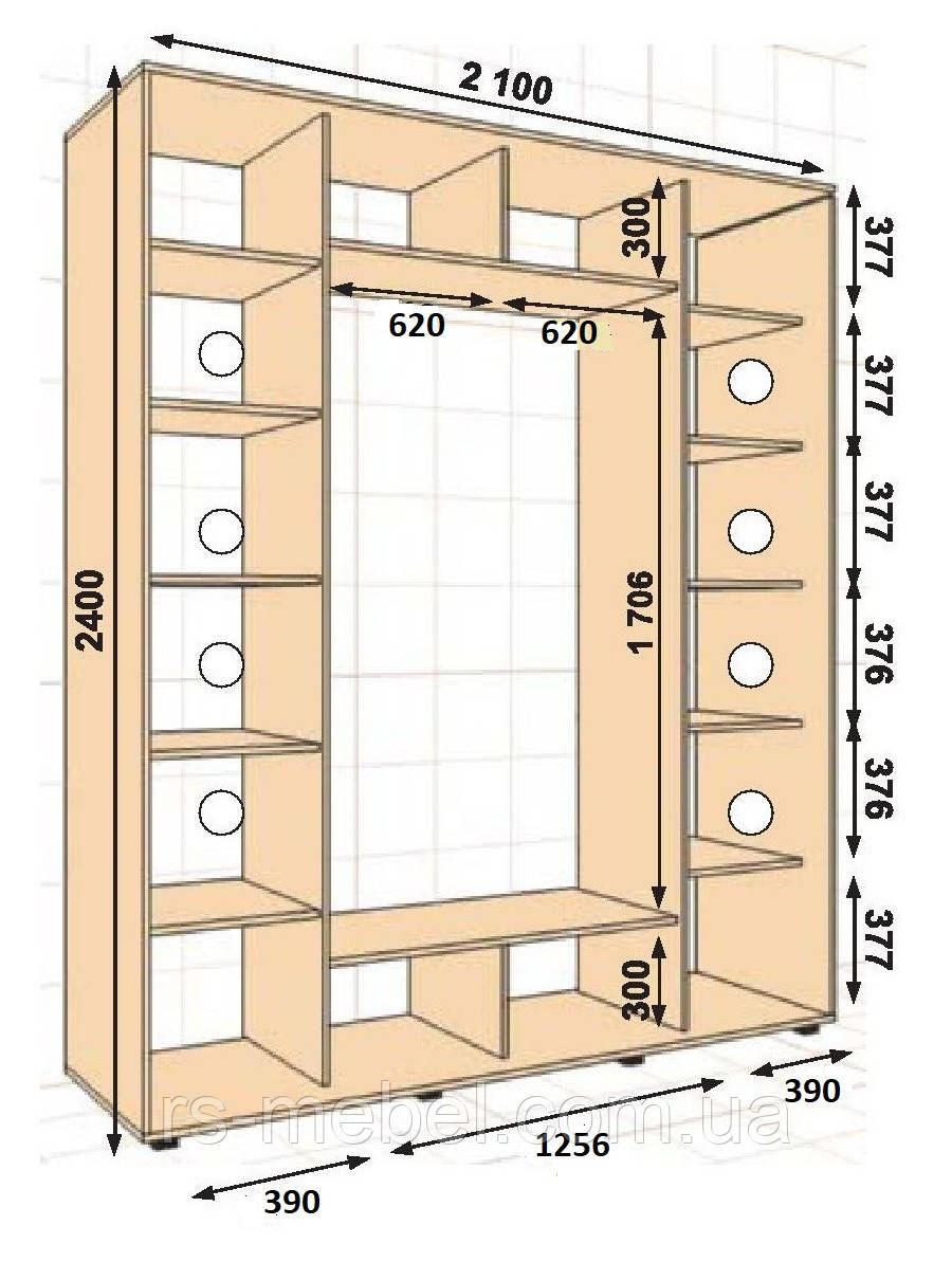 Шафа-купе 2100х600х2400, 3 двері (Алекса)